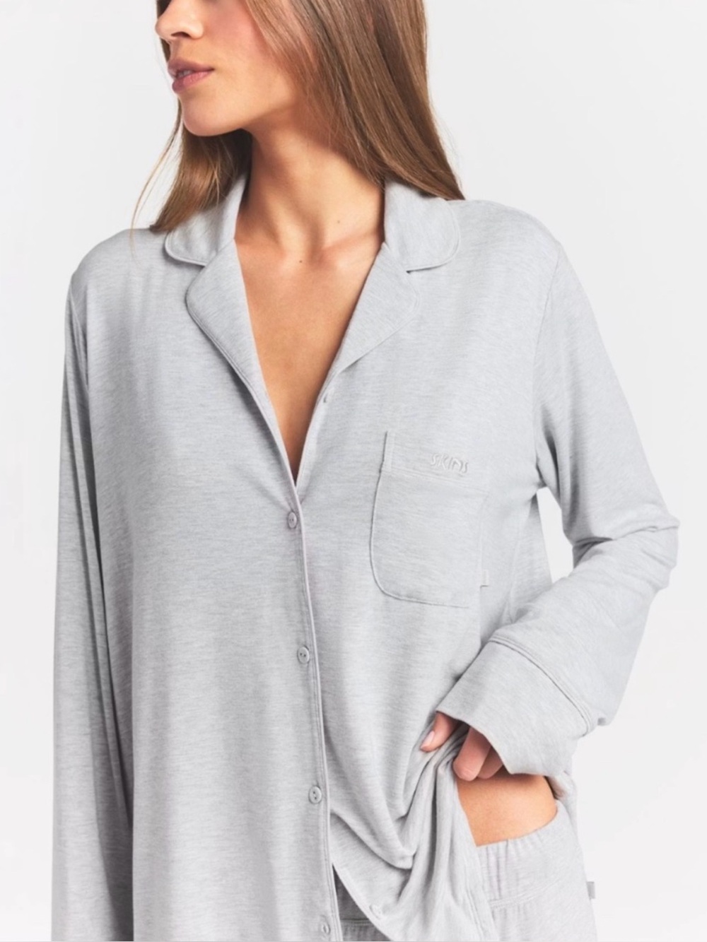 Skims Grey Long Sleeve Pajama Top